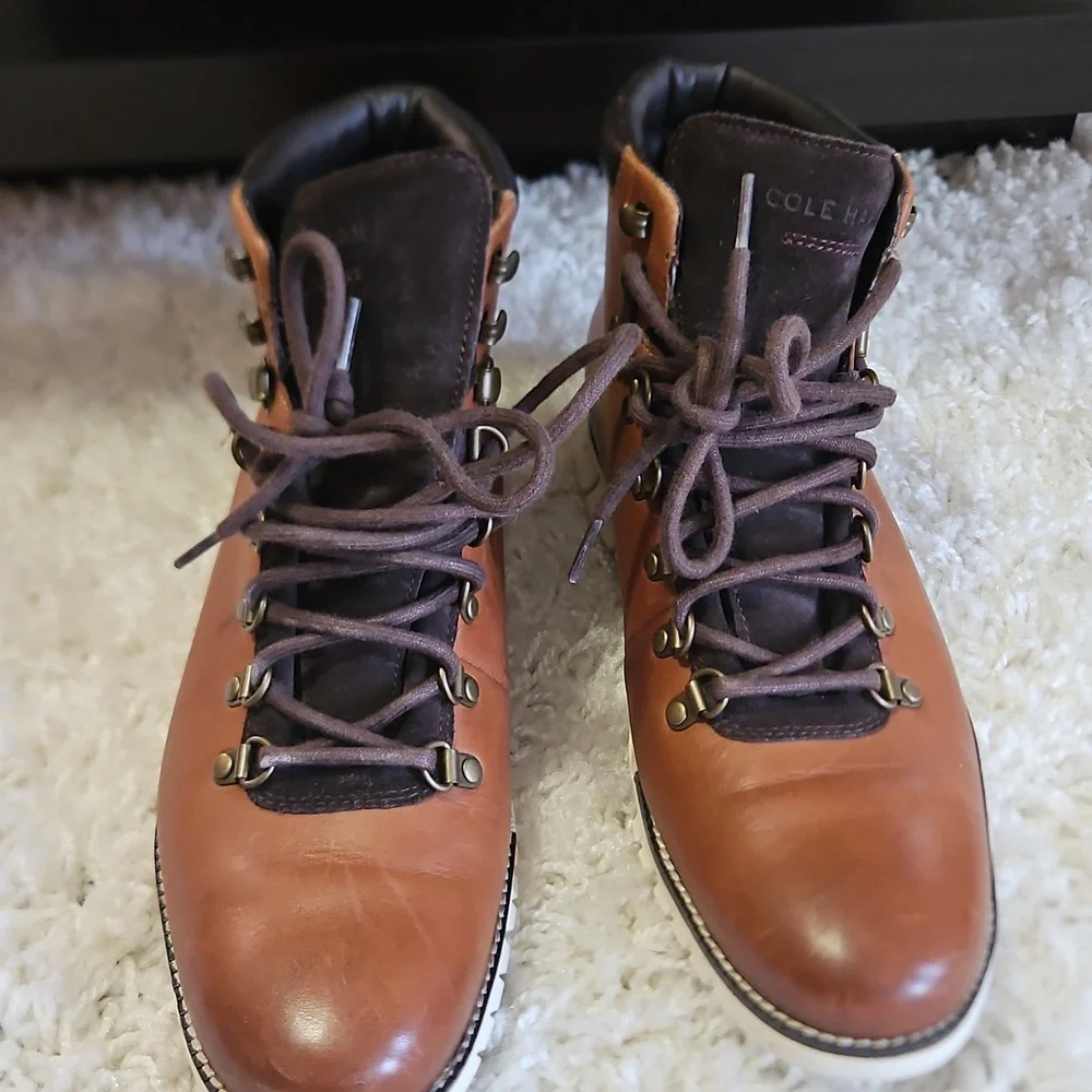 Cole Haan Brown Leather Hiking-Style Boots with Dark Brown Accents